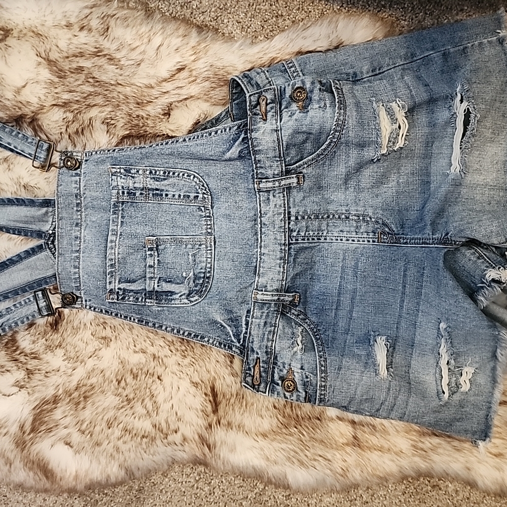 Sneak Peek Blue Denim Overalls with Distressed Details